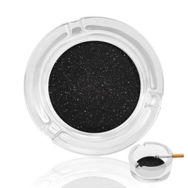 Imagem de Cinzeiro de vidro de cristal preto com glitter, cinzeiro redondo de vidro resistente, portátil, decorativo, moderno, para uso em casa, escritório, interior, exterior, pátio