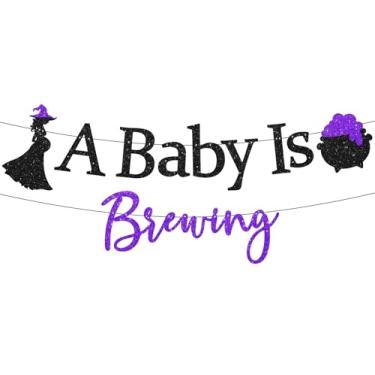 Imagem de Decorações de chá de bebê de Halloween com glitter pré-amarrado A Baby is Brewing Banner Halloween Gênero Revelar decorações de festa suprimentos lembrancinhas