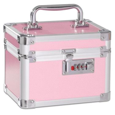 Imagem de SAFE Caixas com cadeado de combinação de medicamentos com código, armário seguro cofre de medicamentos para pequenos objetos de valor - 17 x 12 x 13 cm rosa