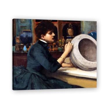 Imagem de A Woman Painting A Pot John Lavery Iconic Realist Portrait & War Scene Canvas Art – Decoração de parede irlandesa atemporal para casa emoldurada 30 x 36 cm