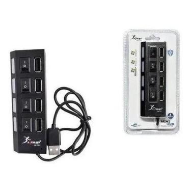 Imagem de Extensão Hub  Usb 4 Portas Pc Notebook Mouse Teclado - Knup, Preto