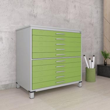 Imagem de Mapoteca 10 Gavetas Map10 120,4cm X 122,3cm Aço Cinza/Verde