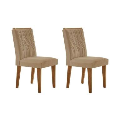 Imagem de Kit 2 Cadeiras Sala Jantar Alegra 2 Un Madeira Capuccino Linho Bege Turim Rufato