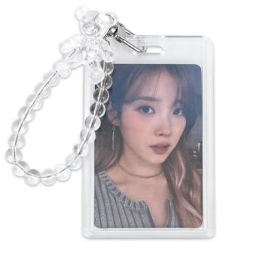 Imagem de Porta-cartões fotográficos de acrílico, porta-cartões Kpop 5,5 x 7,6 cm com pingente de urso, porta-crachá transparente (vertical)