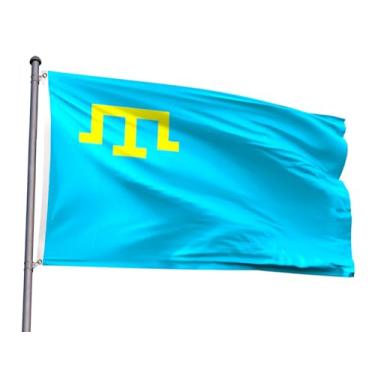 Imagem de Bandeira tártara da Crimeia 2 x 3FT bandeira de poliéster tártaros da Crimeia com 2 ilhós cor viva resistente ao desbotamento para eventos de festivais patrióticos decoração de festa (Tártaros da