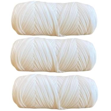 Imagem de Pacote com 3 camisetas de tecido cobertor de poliéster de 200 g, fio de crochê para tricô faça você mesmo, pano de crochê, bolsa de bonecas (pacote com 3, branco leitoso)