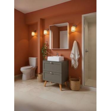 Imagem de Gabinete para Banheiro com Tampo Cuba e Armario 60cm Retro Mdf Verde M