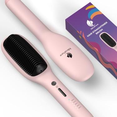 Imagem de MiroPure Escova alisadora de cabelo, 26,2 cm x 5,8 cm, rosa, cerâmica, pente alisador de cabelo com 5 configurações de calor, aquecimento rápido de 30s, tensão dupla, aquecimento PTC, desligamento