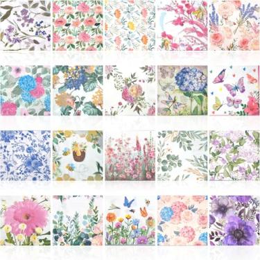 Imagem de LSYAHCYY Pacote com 20 guardanapos florais sortidos, decorativos, guardanapos de decoupage, papel decorativo de coquetel para festa de aniversário, lindo, 20 estilos de papel decorativo (estilo 4)