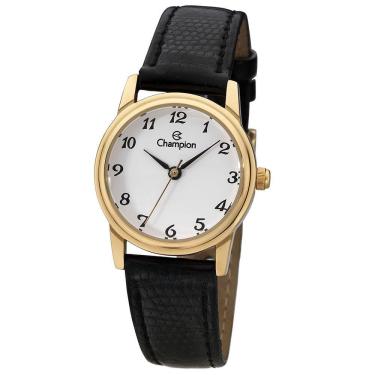 Imagem de Relógio Champion Feminino Dourado Couro Preto Ch25007m