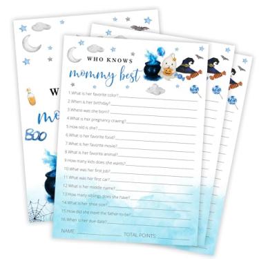Imagem de OXRUN Hilarious Baby Shower Games, Halloween Who Knows Mommy Best, 30 Double-Sided Fill in Game Cards for Little Ghost Gender Reveal Spooky Party Favor Supplies - C04