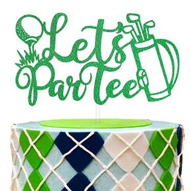 Imagem de Topo de bolo de aniversário de golfe, decoração Let's Partee, placa engraçada de golfe, lembrancinha de festa de golfe esportiva para fãs de golfe, decoração de festa do dia dos pais