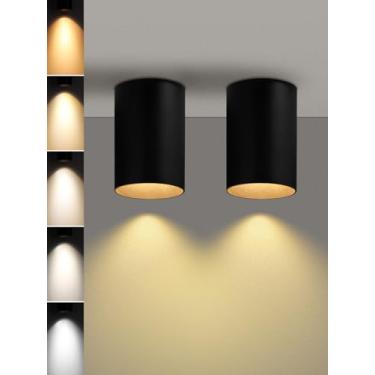 Imagem de TORCHSTAR Luminárias de teto LED cilíndricas com caixa de junção, holofote embutido de 5 polegadas 5CCT, downlight direcional minimalista de alumínio CRI90, listado ETL, preto, pacote com 2
