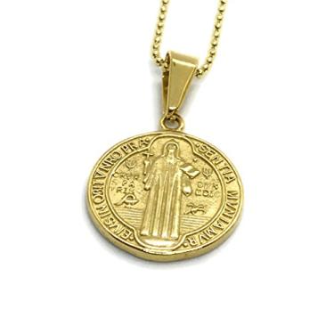 Imagem de LESLIE BOULES Colar com medalha de proteção de São Bento banhado a ouro 18K joia religiosa
