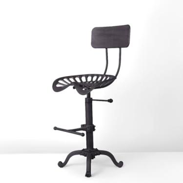 Imagem de BOKKOLIK Bancos de bar rústicos com encosto de 55 a 69,8 cm de altura ajustável industrial giratório assento de trator de ferro fundido vintage cozinha ilha cadeira de jantar