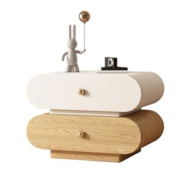 Imagem de ZzleoyuUUs-12 Mesa de chá com gaveta dupla, mesa de cabeceira de madeira, quarto, armário de armazenamento simples, para casa, branco e cáqui, mesa de chão (pequena)