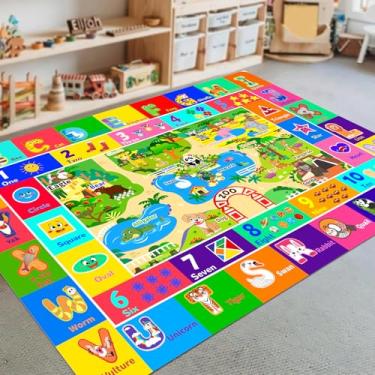 Imagem de Mfmiudole Tapete infantil para sala de jogos, tapete educativo macio e antiderrapante com ABC, animais de zoológico, números, tapete de brincar para crianças, tapetes de sala de aula pré-escolar