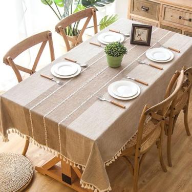 Imagem de KAIJIE Toalha de mesa de jantar minimalista moderna com estampa listrada, imitação de algodão e linho, toalha de mesa de chá para decoração de festa, piquenique, jantar, 140 x 200 cm, cor A-café