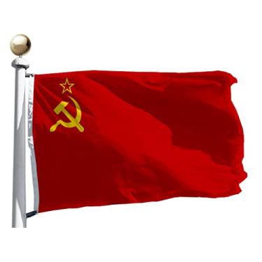 Imagem de Bandeira da União Soviética 7,6 x 1,8 m de largura, ambos os lados 100D poliéster para ambientes externos e internos moderados, ilhós de latão de cabeçote de lona para fácil exibição, bandeiras nacionais da União Socialista Soviética de 7,6 x 1,8 m