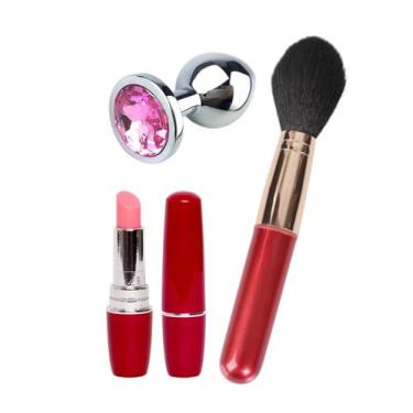 Imagem de Kit Vibrador Feminino Formato Pincel + Estimulador Clitóris Batom + Pl