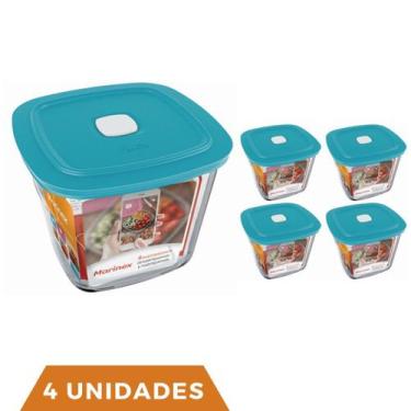 Imagem de 4 Potes Vidro Quadrado Alto Com Tampa Facilita Marinex 1L - NADIR FIGU