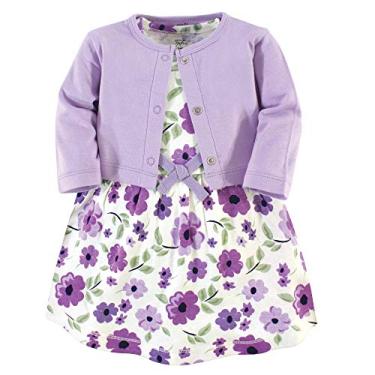 Imagem de Touched by Nature Vestido e cardigã de algodão orgânico para bebês meninas, Jardim roxo, 6-9 Meses