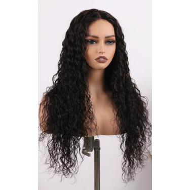 Imagem de ManeMajesty Peruca frontal de 76 cm, ondulada profunda, cabelo humano sem cola, cabelo humano pré-arrancado, pré-cortado, parte em T, HD, peruca frontal de renda, densidade de 180%, peruca natural em