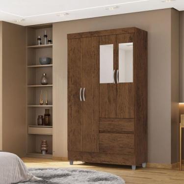 Imagem de Guarda Roupa Solteiro Abruzzo 4 Portas de Bater 2 com Espelhos 2 Gavet