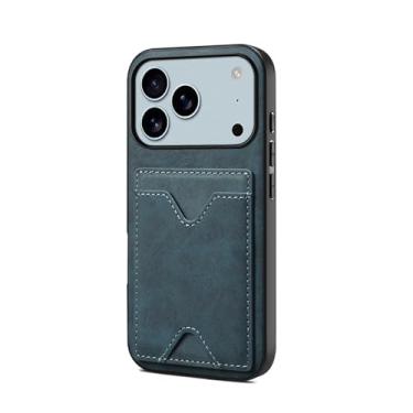 Imagem de LTLMYDAM Capa fina e elegante para iPhone 17 Pro Max/17 Pro/Air/17, capa de telefone de couro com compartimentos para cartões, suporte oculto, à prova de choque, flexível, TPU, azul, ar