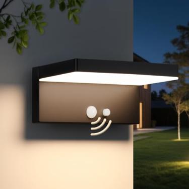 Imagem de BRIMMEL Luz de parede externa com sensor de movimento solar - 600 lúmens, 3 modos, lâmpada solar de alumínio IP44 à prova d'água para cerca/pátio/varanda, preta, SG601019
