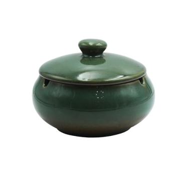Imagem de Cinzeiro com tampas, cinzeiro de cerâmica de 10 cm para fumantes, decoração de escritório em casa (verde)