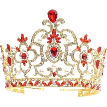 Imagem de Vintage Cristal Pérola Grande Tiara Coroa Diadema Rainha Rei Cabeça Jóias Tiaras De Noiva Acessórios De Cabelo De Casamento Ornamentos Tiara, Red, A Red