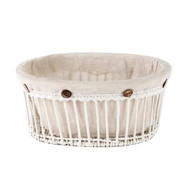Imagem de Cesta de roupa suja de vime, cesta oval de armazenamento de vime, cesta de Páscoa tecida à mão natural, cesta de armazenamento de brinquedos de banho e crianças com forro, branca, 29 x 21 x 14 cm