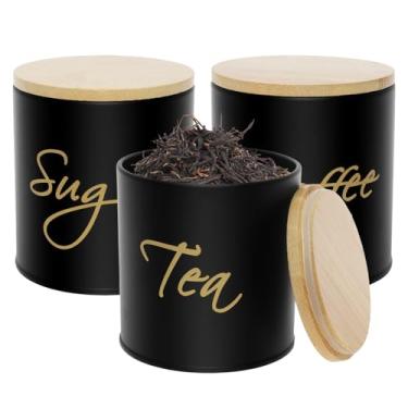 Imagem de FALESOUL 3 potes de cozinha com tampas de bambu, conjunto de recipientes herméticos de metal de 740 ml, recipientes de armazenamento de alimentos para balcão de cozinha, sala de jantar, fazenda estilo