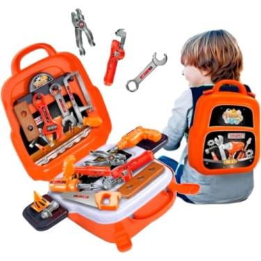 Imagem de Kit Maleta De Ferramentas Infantil 22 Peças Brinquedo com chave de fenda , martelo, bancadinha para meninos e meninas