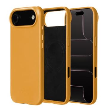 Imagem de alto Capa compatível com iPhone Air 2025, capa magnética de couro italiano compatível com Apple MagSafe, capa protetora contra quedas da série Clop (iPhone Air, 6,5 polegadas, marrom caramelo)