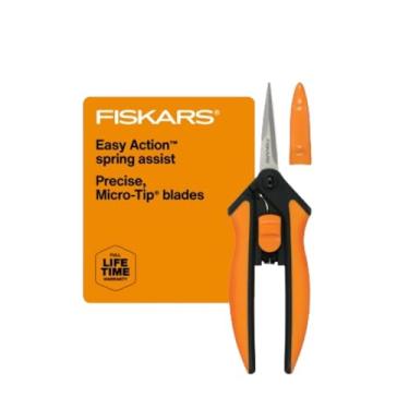 Imagem de Fiskars Tesoura de poda de 15 cm para hastes de flores, ervas, botões e plantas pequenas, cortadores de jardim com lâminas de aço inoxidável, aparadores de jardinagem com cabo confortável