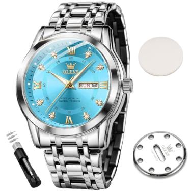 Imagem de OLEVS Novos relógios masculinos de perfume, diamante, luxuosos, para negócios, relógios de pulso de quartzo, aço inoxidável, à prova d'água, luminoso, data do dia, 5513XX: pulseira prata e mostrador