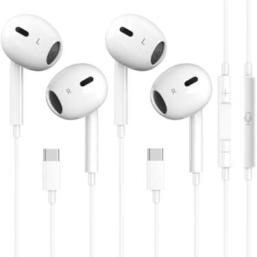 Imagem de 2 unidades de fones de ouvido USB C para iPhone 16/15, tipo C, fones de ouvido com fio com microfone e controle remoto, cancelamento de ruído para iPhone 16/15/Pro Max/Pro/Plus, iPad, Galaxy S23/S22