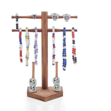 Imagem de Eorakla Suporte de anel de campeonato de beisebol e softbol de madeira com exibição de colar de gotejamento – Organizador esportivo para joias e prêmios (Honra)