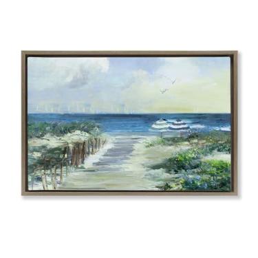 Imagem de Stupell Industries Dois guarda-sóis de praia, litoral, marrom, emoldurado, tela flutuante, arte de parede, design de Sally Swatland, 43 x 63 cm