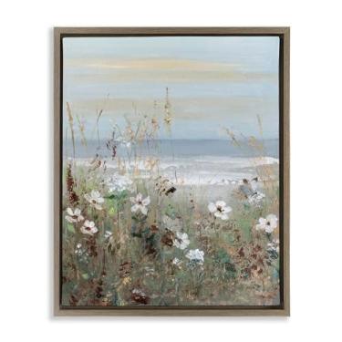 Imagem de Stupell Industries Arte de parede em tela flutuante marrom com pintura de flor selvagem litoral, design de Sally Swatland, 53 x 43 cm