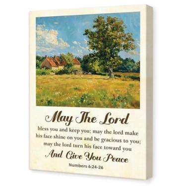 Imagem de OTINGQD Números 6:24-26 Que o Senhor o Abençoe Arte de Parede, Verso da Bíblia Religiosa, Arte de Parede em Tela de Escritura para Sala de Oração Cristã Igreja Escritório em Casa 28 x 38 cm