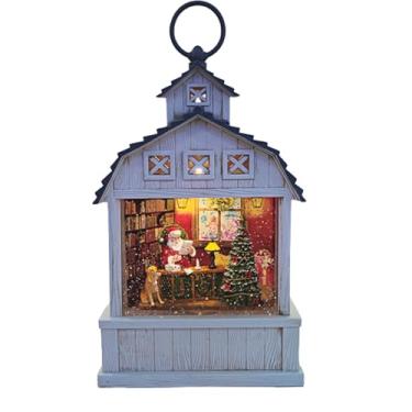 Imagem de Luminária Decorativa Musical de Natal 30cm, com LED, Forma de Celeiro Fazenda, Branco, Globo de Neve de Luxo, para Mesa e Arvore de Natal (Branco)