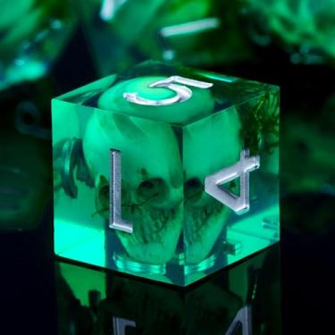 Imagem de Froggod Moss & Skull DND Dice Set – 7Pcs Sharp Edge D&D Dice with Gift Box for for Dungeons and Dragons, Resin D and D Role Playing Dice D20 D12 D10 D8 D6 D4 (Green)