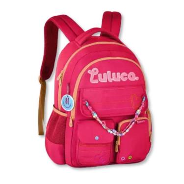 Imagem de Mochila Adolescente Luluca Bolsa Escolar Miçangas Rosa
