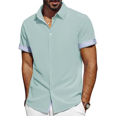 Imagem de Camisa masculina PJ PAUL JONES de manga curta, sem rugas, verde claro