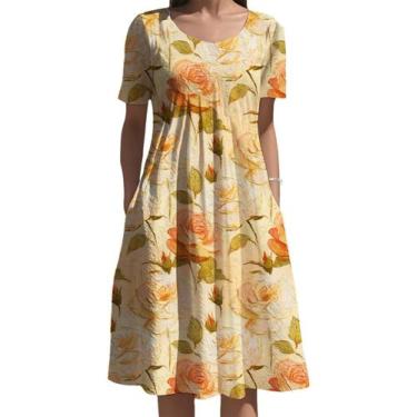 Imagem de Vestido Medlor feminino Boho com estampa floral de verão com bolsos