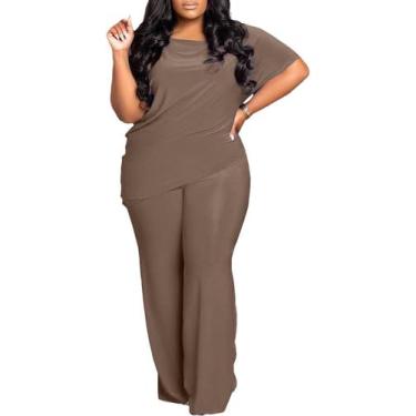 Imagem de Conjunto de roupas ANICECUT Plus Size para mulheres curvilíneas, marro