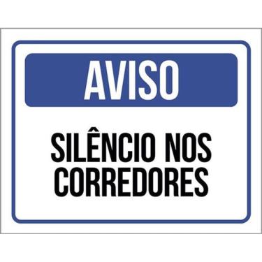 Imagem de Kit 5 Placas Aviso Silêncios Nos Corredores Azul 36X46